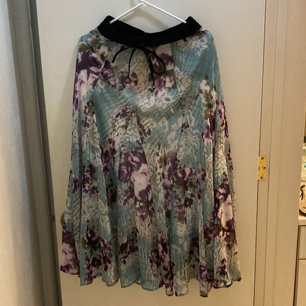 Lapis Floral A-Line Skirt - Black, Purple, Blue